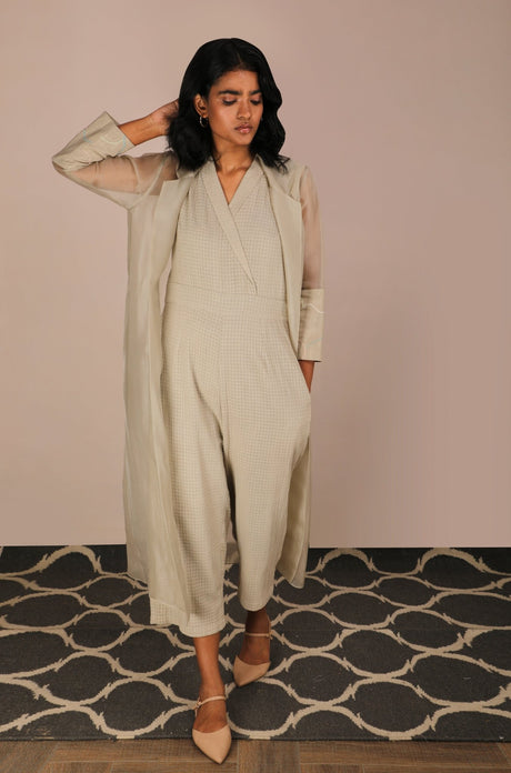 Jumpsuit And Long Organza Jacket Set - Two-Piece Set - Mizyana