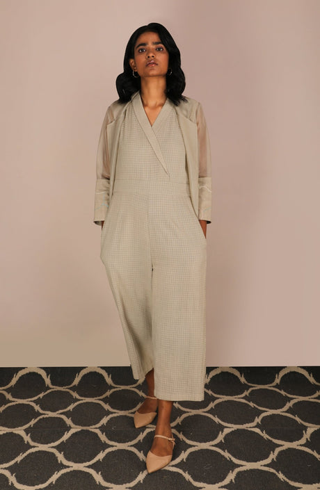 Jumpsuit And Long Organza Jacket Set - Two-Piece Set - Mizyana
