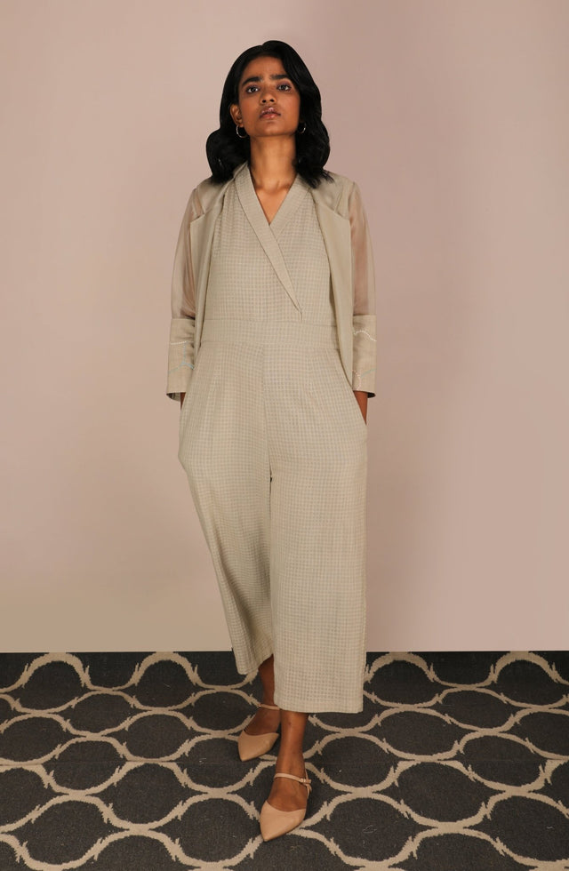 Jumpsuit And Long Organza Jacket Set - Two-Piece Set - Mizyana
