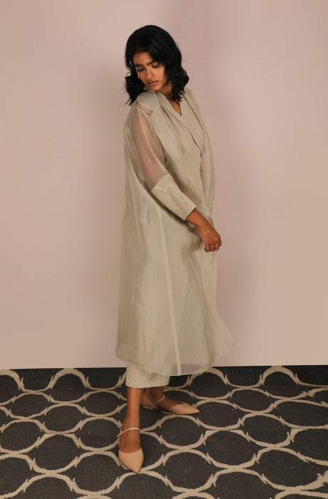 Jumpsuit And Long Organza Jacket Set - Two-Piece Set - Mizyana