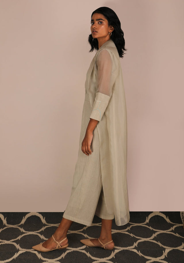 Jumpsuit And Long Organza Jacket Set - Two-Piece Set - Mizyana