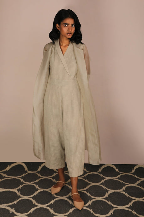 Jumpsuit And Long Organza Jacket Set - Two-Piece Set - Mizyana