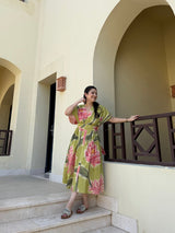 Juno Dress in Tuscan Olive Print - Dress - Mizyana