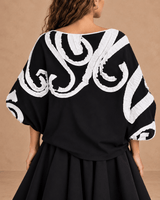 Kapu Black Swirl Applique Batwing Cotton Blouse - Blouse - Mizyana