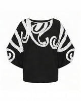 Kapu Black Swirl Applique Batwing Cotton Blouse - Blouse - Mizyana