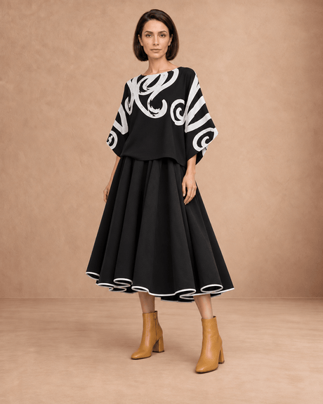Kapuna Black Piped Hem Oversize Cotton Skirt - Skirt - Mizyana