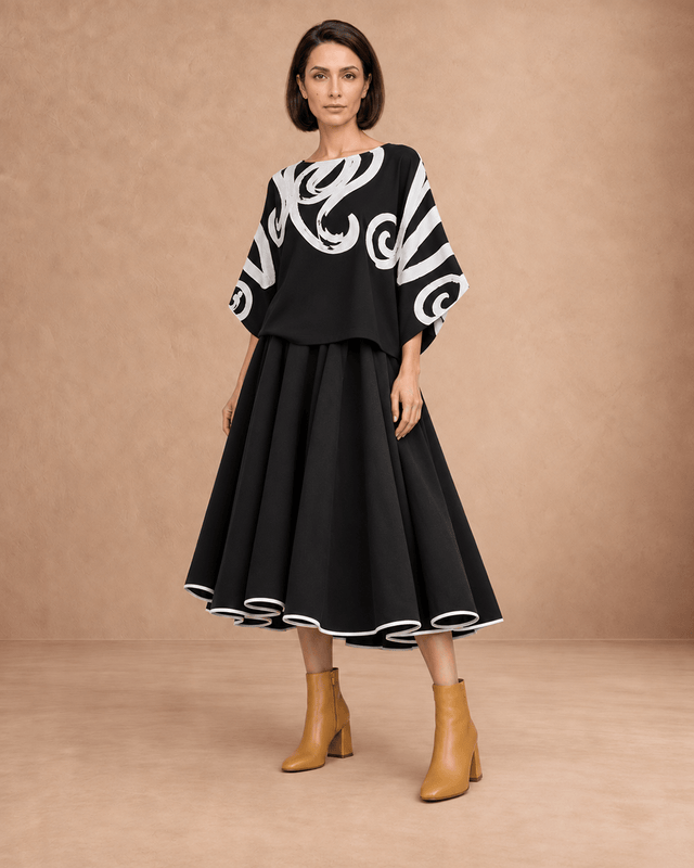 Kapuna Black Piped Hem Oversize Cotton Skirt - Skirt - Mizyana
