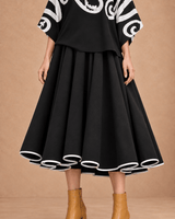 Kapuna Black Piped Hem Oversize Cotton Skirt - Skirt - Mizyana