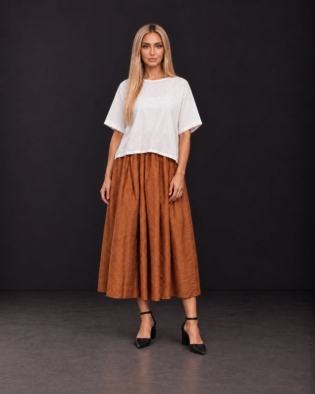 Kimono Top and Clay Silk Skirt Two-Piece Set - Two-Piece Set - Mizyana