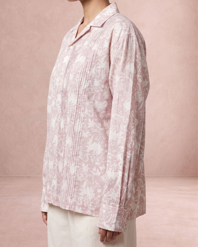 Kiro Blush Pink Floral Print Cuban Collar Shirt - Shirt - Mizyana