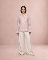 Kiro Blush Pink Floral Print Cuban Collar Shirt - Shirt - Mizyana