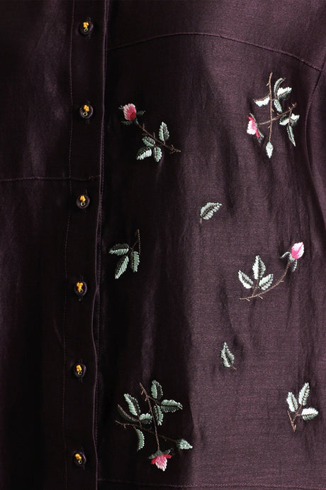 Lavender Pin Tuck Shirt in Silk Chanderi with Embroidery and Straight Pants in Silk Chanderi - Two-Piece Set - Mizyana