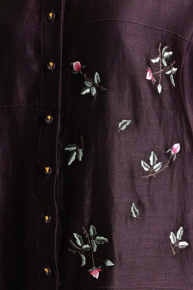 Lavender Pin Tuck Shirt in Silk Chanderi with Embroidery and Straight Pants in Silk Chanderi - Two-Piece Set - Mizyana