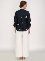 Leaf Print Front Pleated Top - Shirt - Mizyana