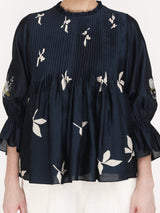 Leaf Print Front Pleated Top - Shirt - Mizyana