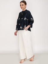 Leaf Print Front Pleated Top - Shirt - Mizyana