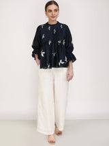 Leaf Print Front Pleated Top - Shirt - Mizyana