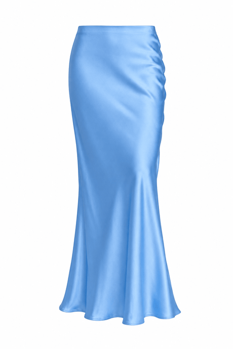 Light Blue Satin Flared Maxi Skirt - Skirt - Mizyana