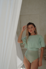 Naya swim set with Elina 2.0 skirt - Lichen / Sage Shinny (Final Sale)