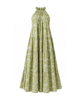 Lila Pear Green Floral Halter Maxi Cotton Dress - Dress - Mizyana