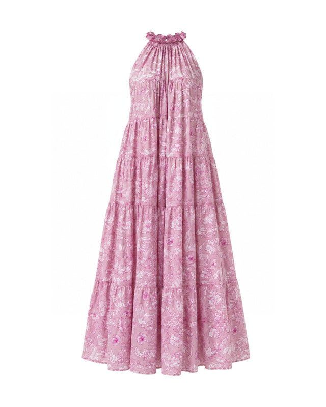 Lila Rose Pink Floral Halter Tiered Cotton Maxi Dress - Dress - Mizyana