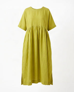 Lime Green Handwoven Mulberry Silk Kimono Sleeve Dress - Dress - Mizyana