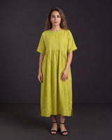 Lime Green Handwoven Mulberry Silk Kimono Sleeve Dress - Dress - Mizyana