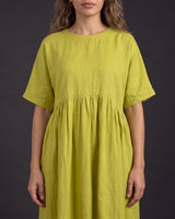 Lime Green Handwoven Mulberry Silk Kimono Sleeve Dress - Dress - Mizyana