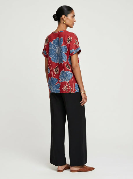 Lin Red Floral Modal Top - Shirt - Mizyana