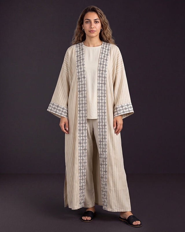 Linen Textured Open Abaya - Abaya - Mizyana