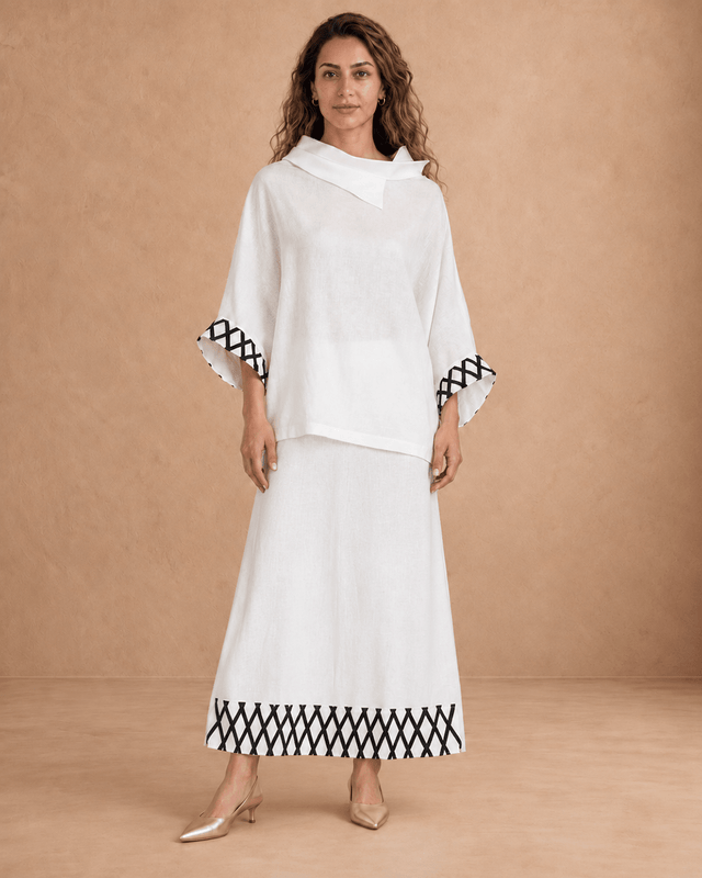 Lisi Ivory Lattice Cuff Linen Blouse - Blouse - Mizyana