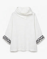 Lisi Ivory Lattice Cuff Linen Blouse - Blouse - Mizyana
