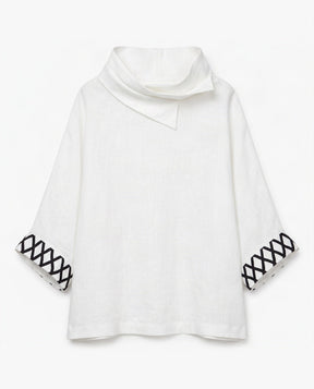 Lisi Ivory Lattice Cuff Linen Blouse - Blouse - Mizyana