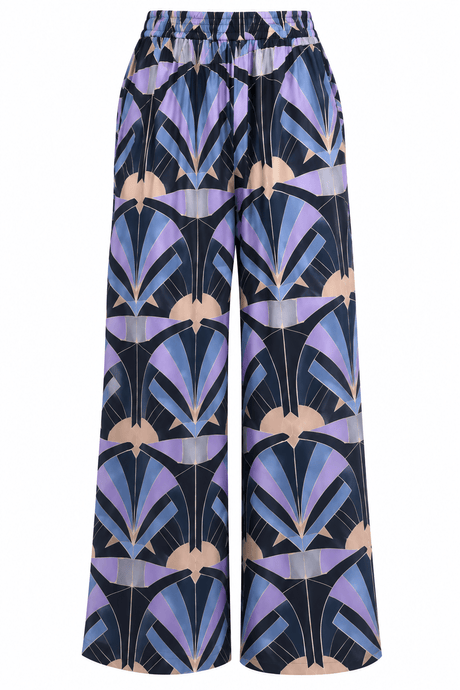 Lotus Geometric Print Linen Trousers - Trousers - Mizyana