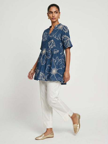 Lou Blue Cotton Top - Shirt - Mizyana