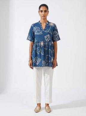Lou Blue Cotton Top - Shirt - Mizyana