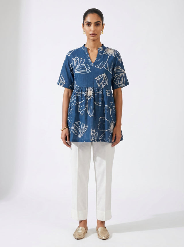 Lou Blue Cotton Top - Shirt - Mizyana