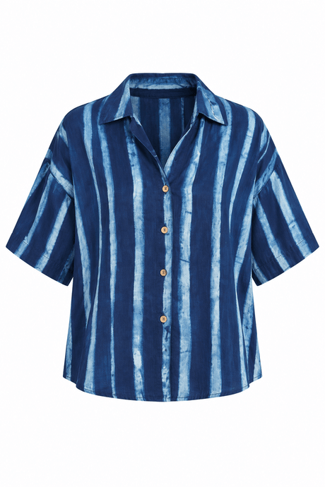 Luna Indigo Striped Modal Silk Shirt - Shirt - Mizyana