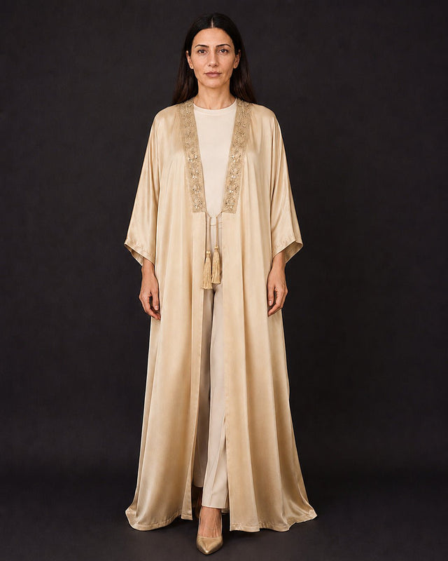 Luxe Satin Front Trim Abaya - Abaya - Mizyana