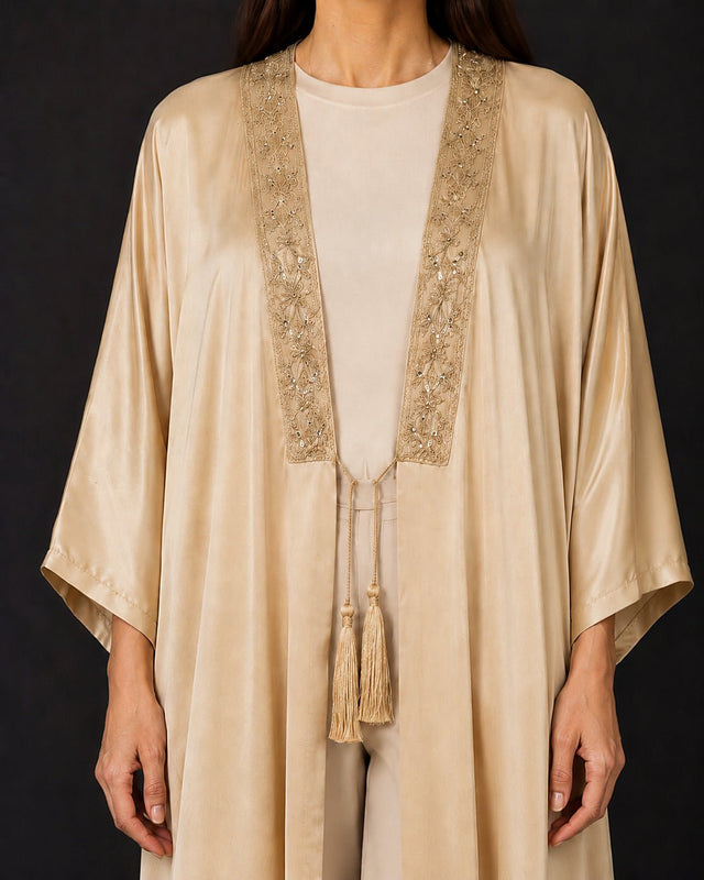 Luxe Satin Front Trim Abaya - Abaya - Mizyana