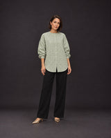 Madras Flair Sage Green Checked Handwoven Cotton Shirt - Shirt - Mizyana