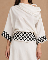 Maia Black and White Lattice Linen Tie-Back Belt - Belt - Mizyana