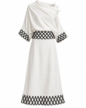 Maia Black and White Lattice Linen Tie-Back Belt - Belt - Mizyana
