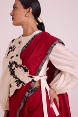 Manali - Bishop Blouse + Pre-draped Saree + Bib - Three-Piece Set - Mizyana