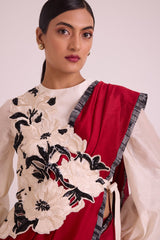 Manali - Bishop Blouse + Pre-draped Saree + Bib - Three-Piece Set - Mizyana