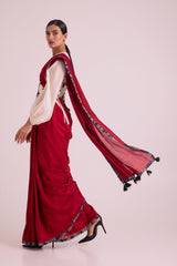 Manali - Bishop Blouse + Pre-draped Saree + Bib - Three-Piece Set - Mizyana