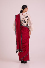 Manali - Bishop Blouse + Pre-draped Saree + Bib - Three-Piece Set - Mizyana