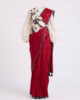 Manali Pre-Draped Saree Bishop Blouse and Bib Three-Piece Set - Three-Piece Set - Mizyana