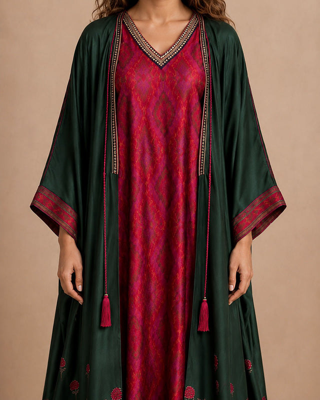 Manzare Green Dress & Cape Kaftan - Kaftan - Mizyana