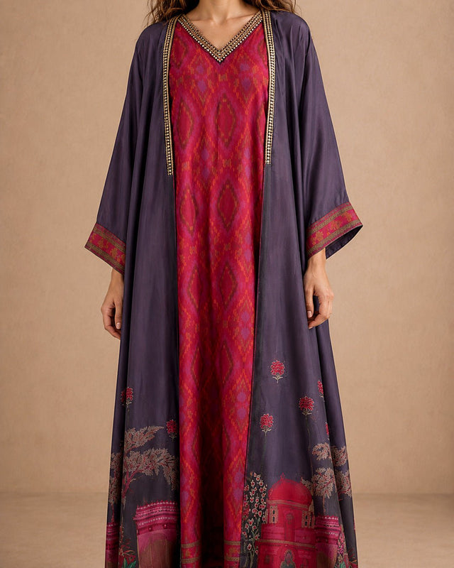 Manzare Purple Dress & Cape Kaftan - Kaftan - Mizyana